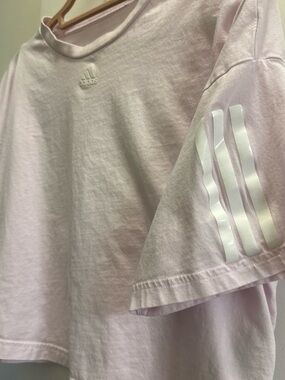 adidas cropped Pale Pink Tee with White 3-Stripes open back